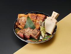 焼物・強肴（国産鰻の蒲焼きと和牛ステーキ生本山葵添え）